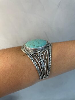 BRACELETE DE PRATA COM TURQUESA OVAL