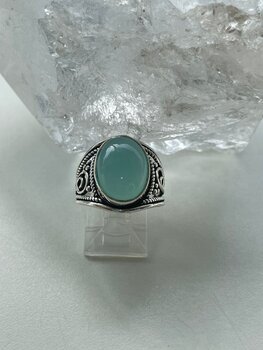 ANEL DE PRATA ESTILIZADO , COM PEDRA OVAL