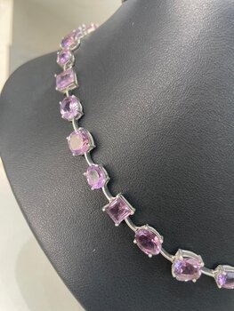 COLAR DE PRATA E AMETISTA QUADRADAS E OVAIS