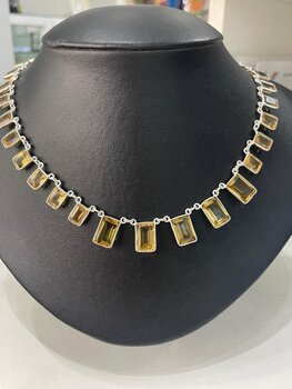 COLAR DE PRATA COM TOPÁZIO AMARELO, RETANGULARES