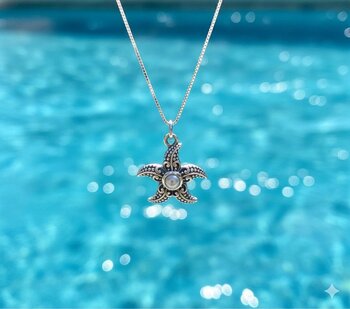 PINGENTE DE PRATA BOHO, ESTRELA DO MAR COM PEROLA
