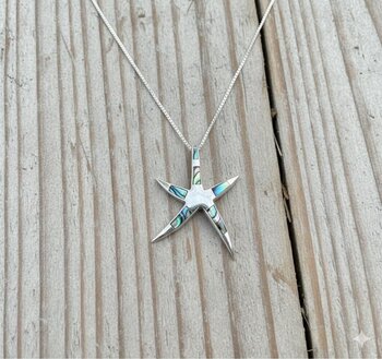 PINGENTE DE PRATA, ESTRELA DO MAR COM ABALONE