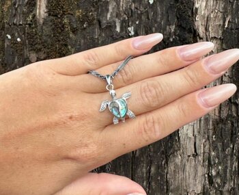 PINGENTE DE PRATA BOHO, TARTARUGA COM ABALONE