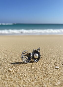 PINGENTE BERLOQUE PRATA BALI CONCHA E PEROLA ABRE