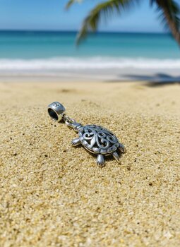 PINGENTE BERLOQUE PRATA BALI TARTARUGA ARTICULADA