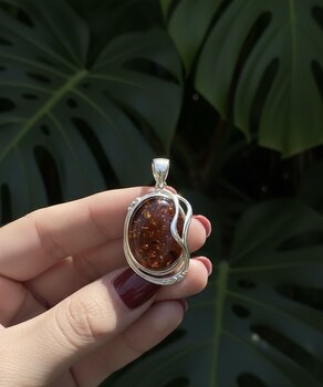 PINGENTE PRATA ÂMBAR OVAL