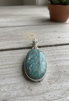 PINGENTE PRATA AMAZONITA OVAL