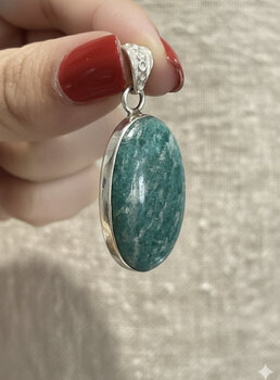 PINGENTE PRATA AMAZONITA OVAL