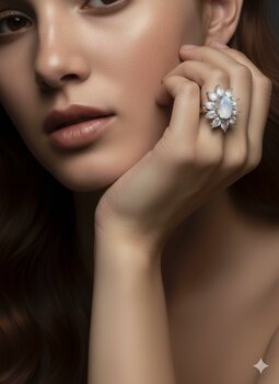 ANEL PRATA, NA FORMA DE FLOR, PEDRA DA LUA