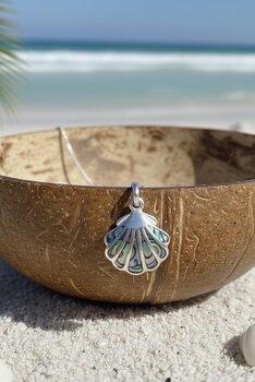 PINGENTE DE PRATA, CONCHA COM ABALONE