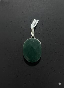 PINGENTE PRATA LISA OVAL  Q. VERDE FACETADA
