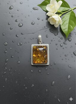 PINGENTE PRATA ENV. AMBAR RETANGULAR