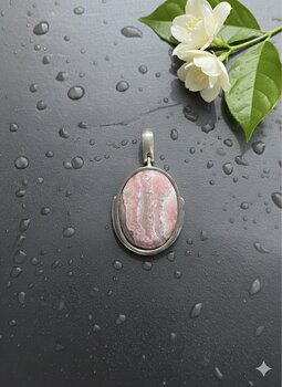 PINGENTE PRATA LISA OVAL RODOCROSITA