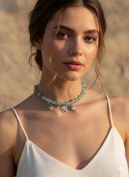 COLAR APATITA AZUL, COM PINGENTES PRATA BOHO, MAR