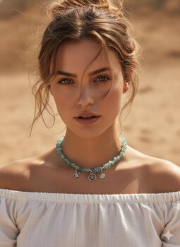 COLAR APATITA AZUL, COM PINGENTES PRATA BOHO, MAR